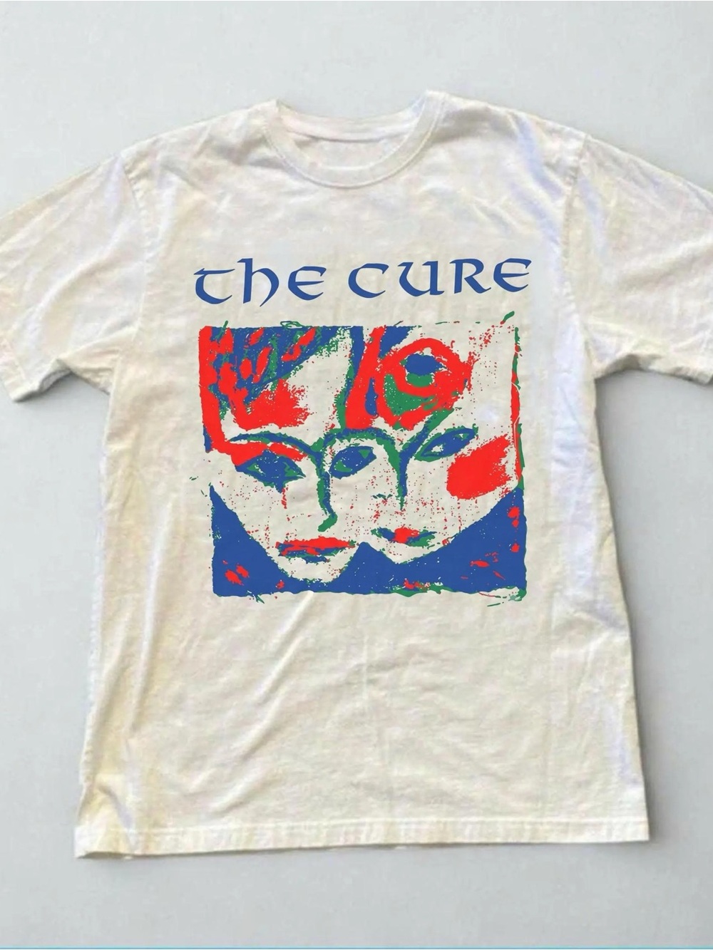 The Cure Abstract Faces Shirt, Post-Punk Band White Graphic Band Tee Unisex